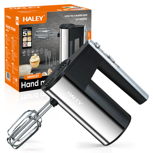 Mixer de Mână din Inox HALEY HY-1663 500W – 5 Viteze, Silențios, Motor Puternic, Accesorii Incluse