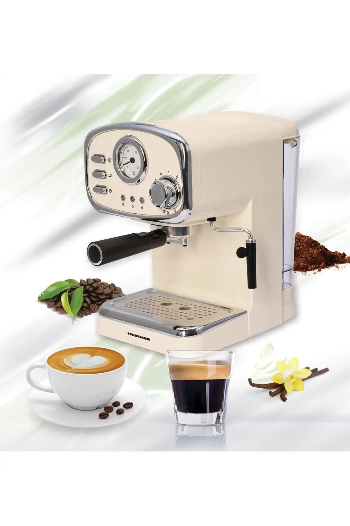 Espressor manual HEINNER HEM-1100CR, 1100 W, 15 bar, 1,25 L, crem