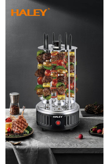 Gratar electric vertical HALEY - 1500W, 6 tije, frigarui rotative la 360°, gatire uniforma, HY-8602