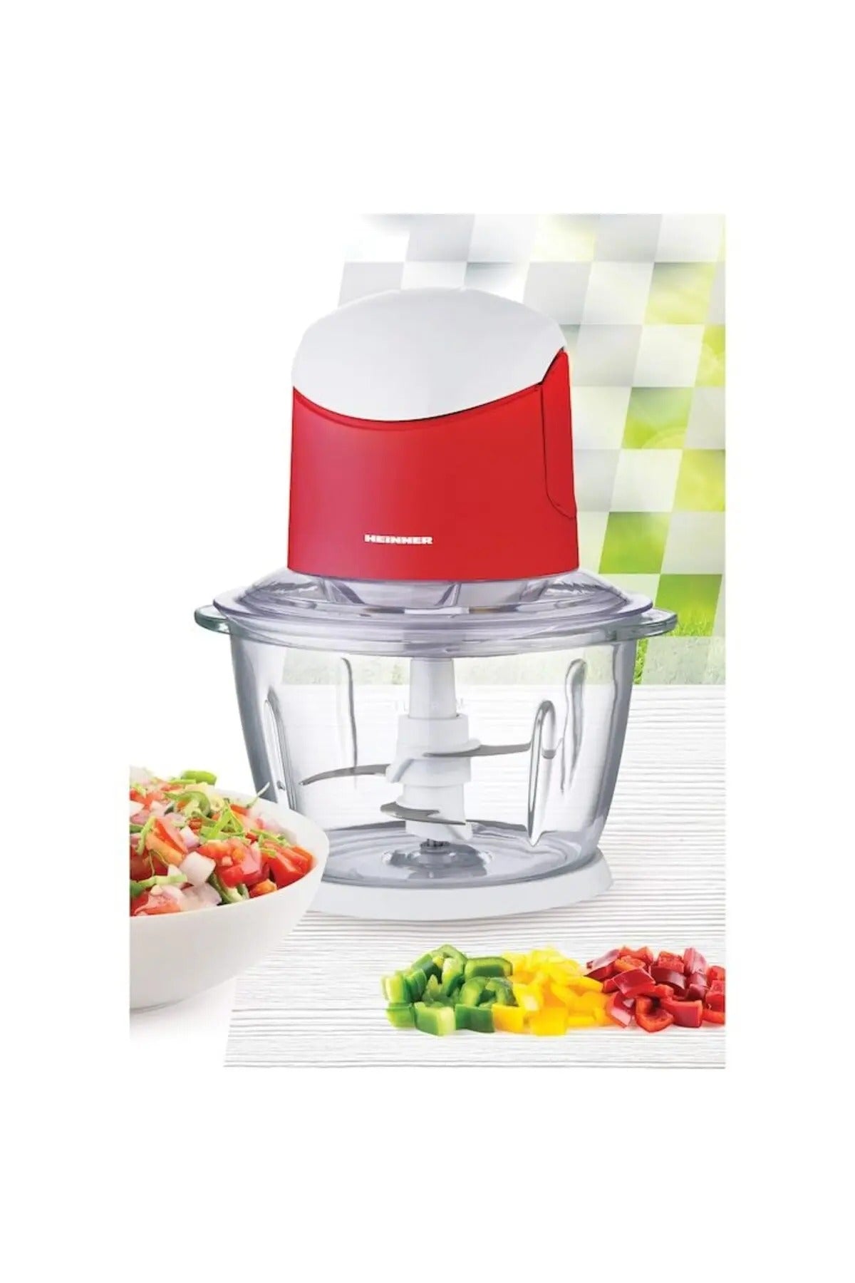 Tocator de legume HMC-K500WHR, 500W, 1L, Lame din otel inoxidabil, Bol de sticla, Sistem de siguranta