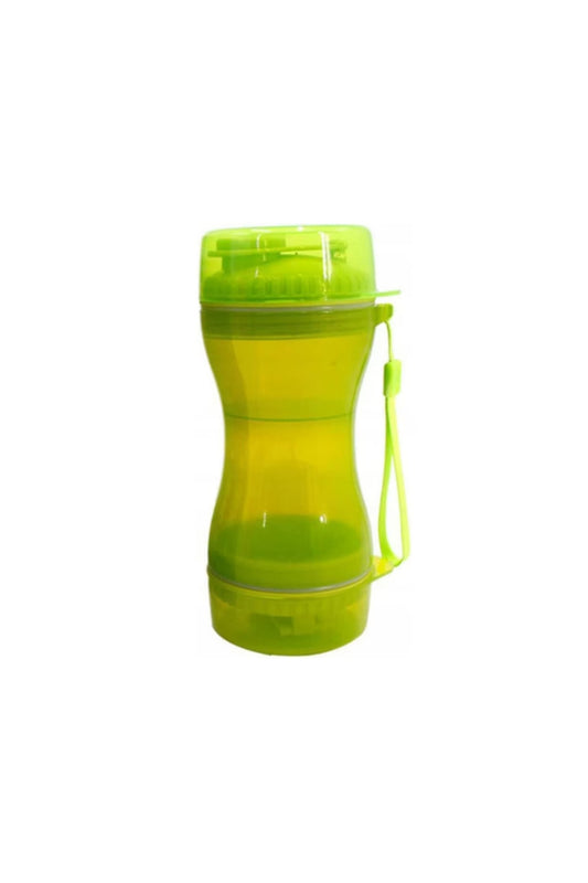 3 in 1 Dispenser for Dogs and Cats - Water and Food, Portable Green Bottle with 2 Bowls, Ideal for T