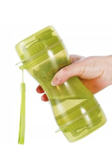 3 in 1 Dispenser for Dogs and Cats - Water and Food, Portable Green Bottle with 2 Bowls, Ideal for T