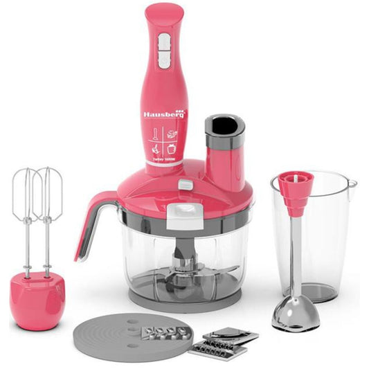 Blender 4 in 1 Hausberg HB-7710RZ, capacitate bol 1.5 l, 1500 W, functie turbo, Roz