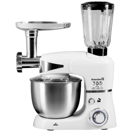Robot de bucatarie multifunctional All-in-one Hausberg HB-7605AB, 1000 W, mixer/blender/tocat carne, Alb