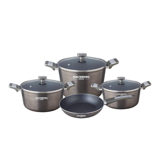 Set oale 7 piese HAUSBERG HB-H760GR GRI, acoperire antiaderenta, maner bachelita, 2.5L - 7.7L