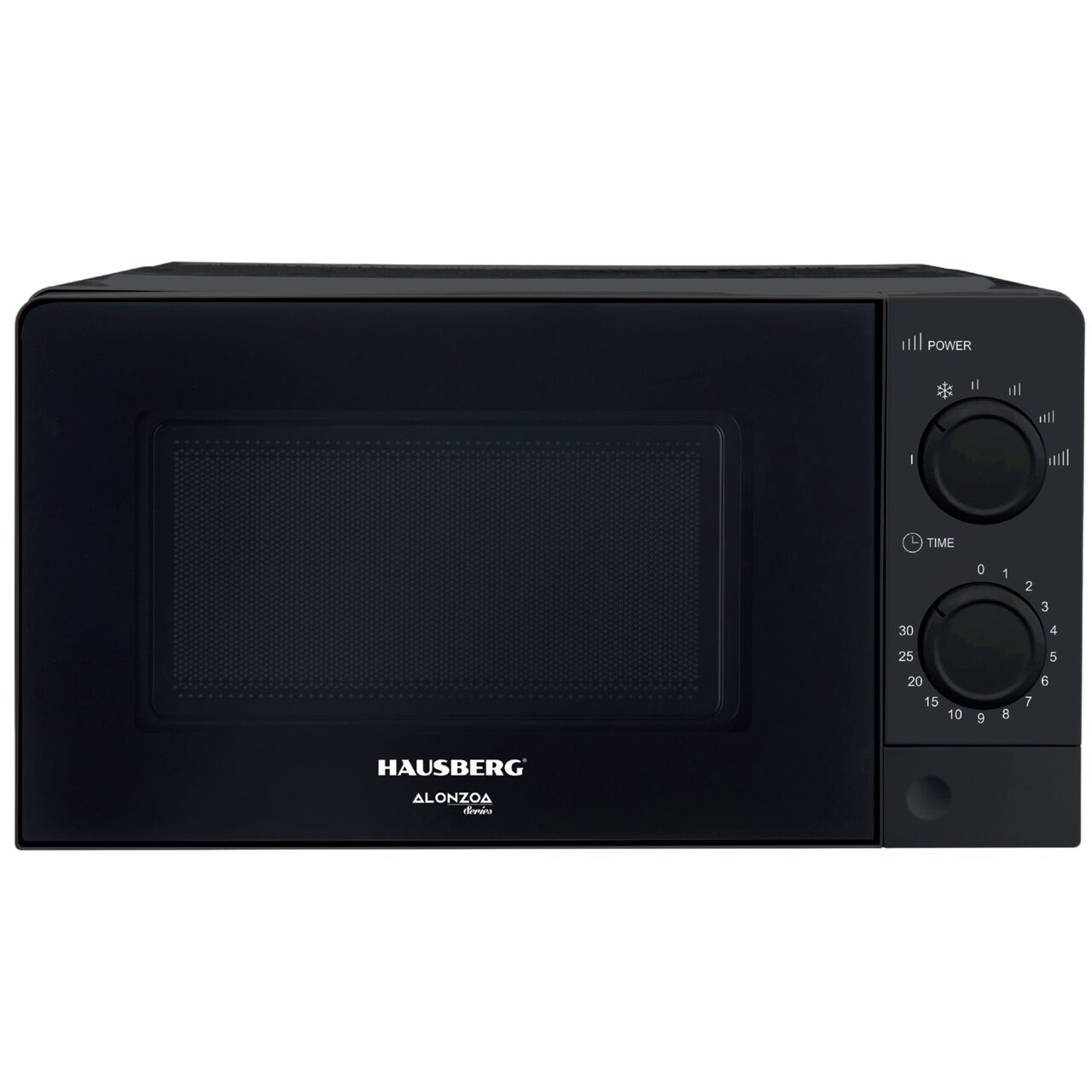 Cuptor cu microunde HAUSBERG HB-8008NG, 20 litri, intrare 1100 W, iesire 700 W, 5 nivele de putere, control mecanic, termostat, timer 35 minute, functie dezghetare, lumina interioara, semnal sonor de terminare a programului, Negru