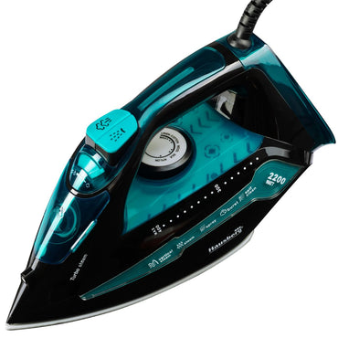 Fier de calcat Hausberg HB-7898NG, talpa ceramica, jet de abur 18g/min, Functie spray 2000-2300W, Negru/Albastru