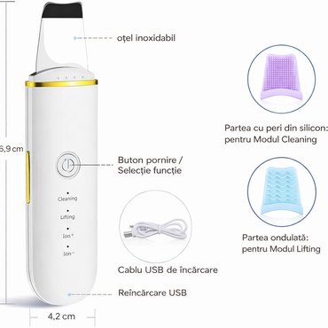 Ultrasonic Facial Skin Scrubber, Hydration and Peeling Function, White