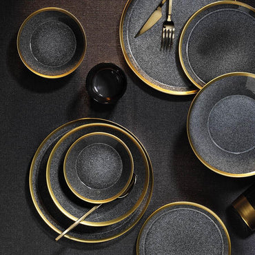 Serviciu de masă FORZA, 24 piese, negru cu auriu