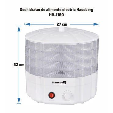 Deshidrator de alimente electric Hausberg HB-1150 ,Termostatul reglabil ,Putere 250 W, motor cupru