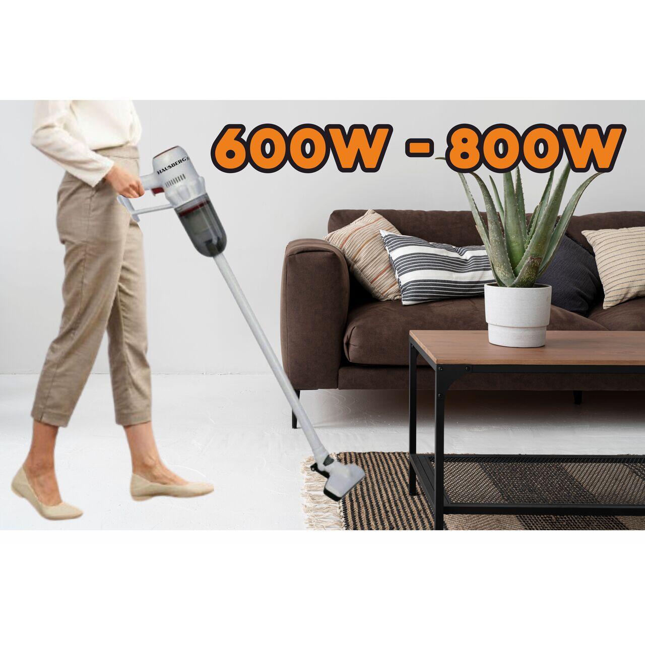 Aspirator vertical 2 in 1 HAUSBERG HB-2024AB, fara sac, aspirare uscata, 2 niveluri de viteza, motor turbo, 0.7 L, 600-800W, Alb