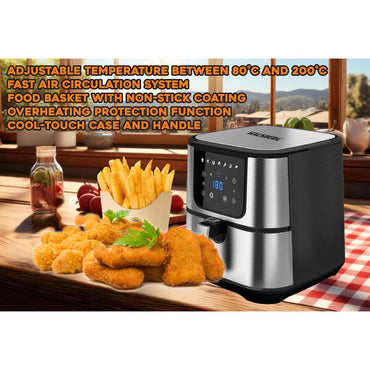 Friteuza Air Fryer Hausberg HB-2365, 1600-1800 W, 5.2 L, Timer, protectie supra-incalzire, maner rece, Display LCD
