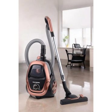 Aspirator fara sac HAUSBERG HB-2823AU, 1400-1800W, multiciclon, aspirare uscata, capacitate 2.5 litri, filtru HEPA, control viteza, derulator automat cablu, Auriu-Negru