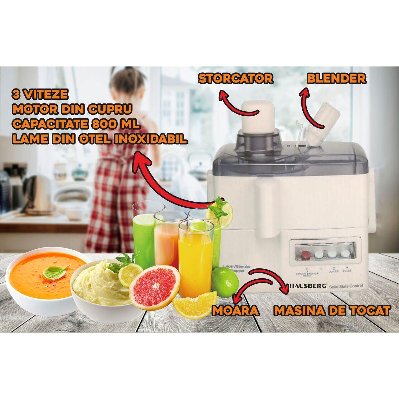 Robot De Bucatarie Multifunctional Hausberg HB-7520, 800W, 3 Viteze