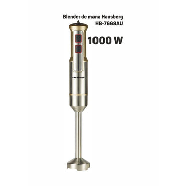 Blender de mana Hausberg HB-7668AU, 1000 W, 2 viteze, lama din otel inoxidabil, motor cupru, Auriu-Inox