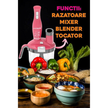 Blender 4 in 1 Hausberg HB-7710RZ, capacitate bol 1.5 l, 1500 W, functie turbo, Roz