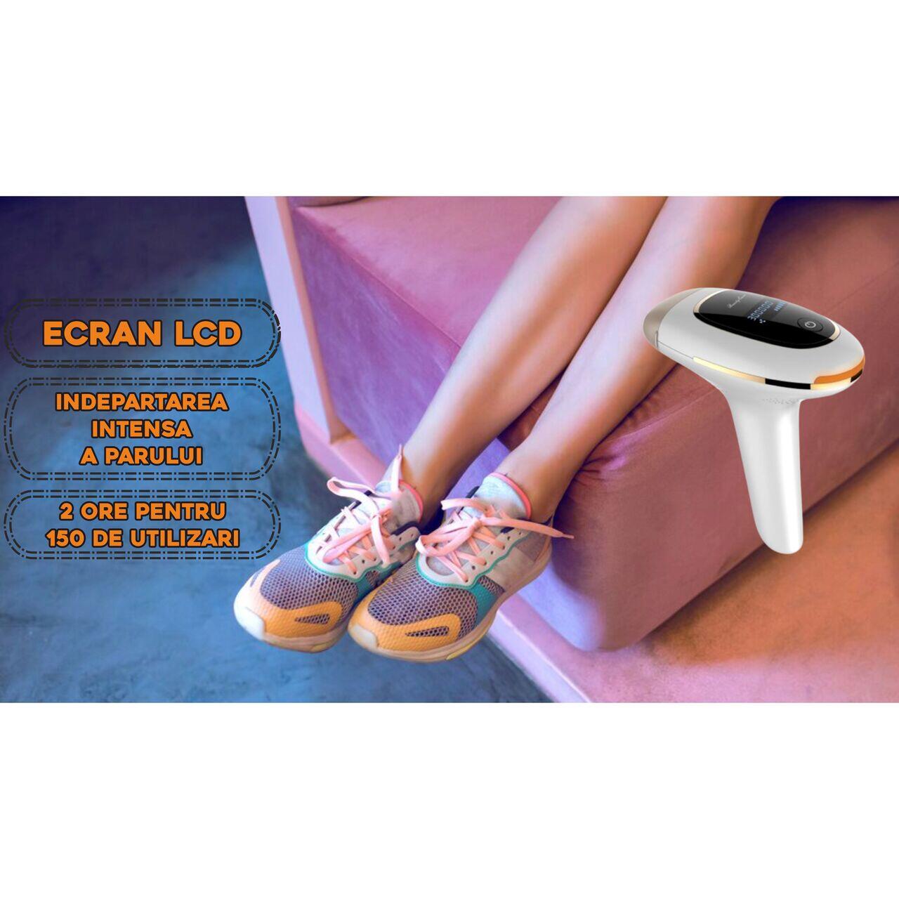 Epilator IPL Hausberg HB-90, 300.000 impulsuri, Ecran LCD, Lungime unda 550-1200nm