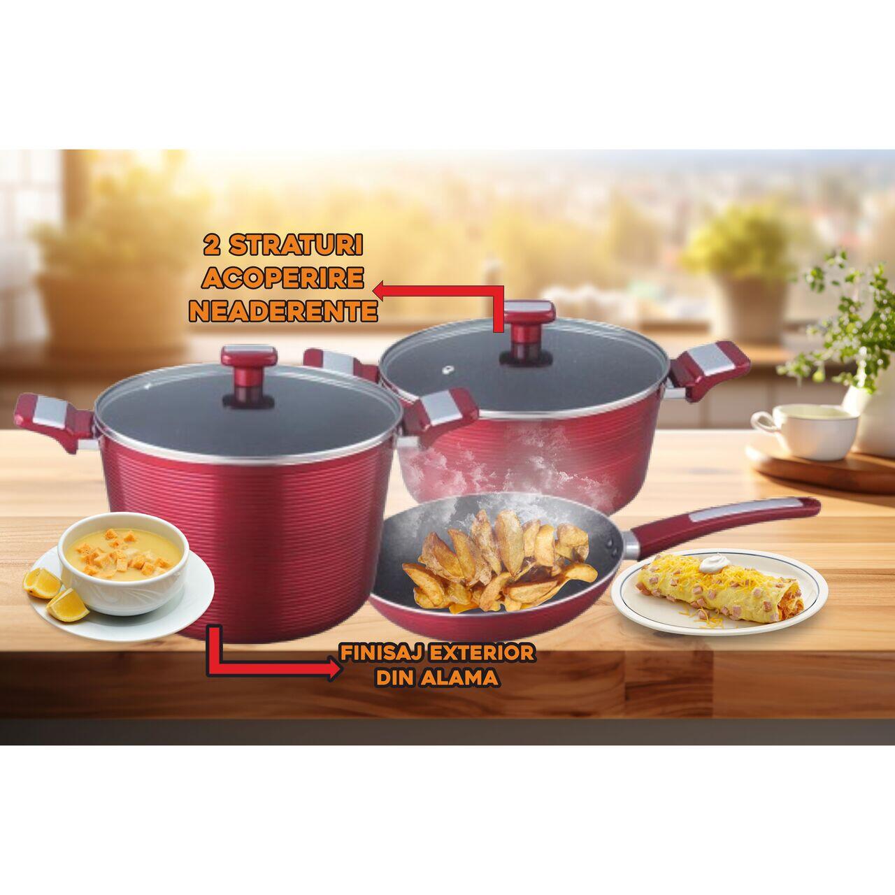 Set oale 7 piese HAUSBERG HB-H760RS, acoperire antiaderenta, manere bachelita, rosu