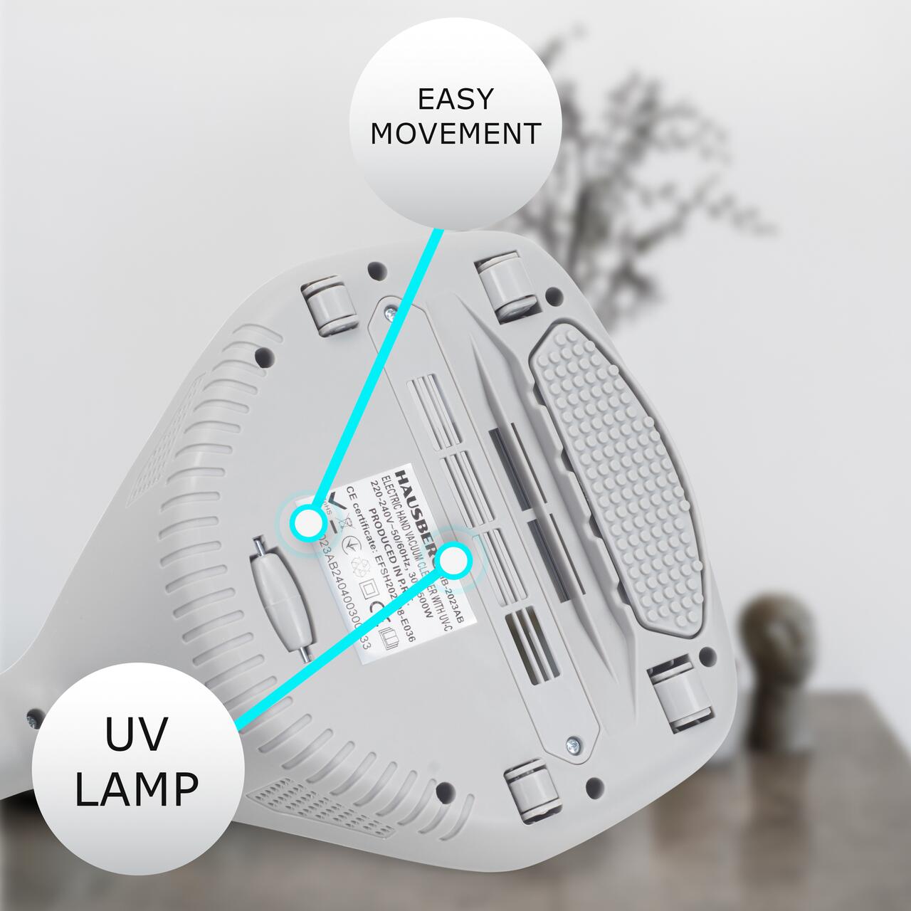 Aspirator de mana cu UV si filtru HEPA HAUSBERG HB-2023AB, 500W, anti-acarieni, Alb