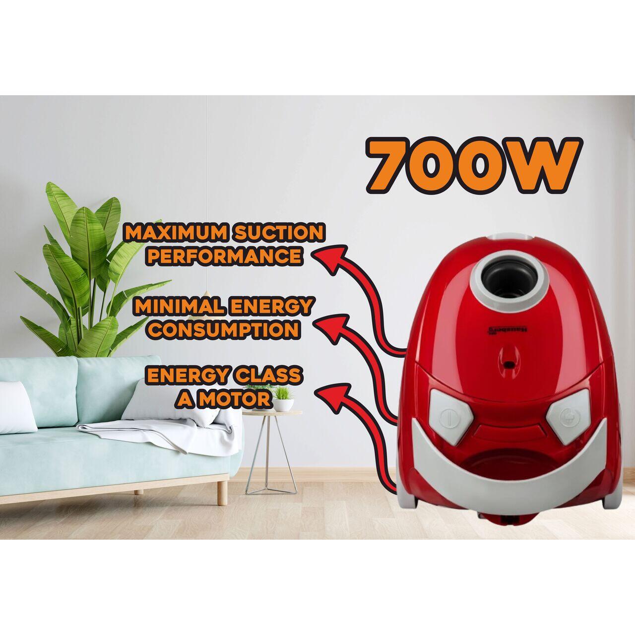 Aspirator cu sac panza Hausberg HB2080RS, 700W, Capacitate 1.5L, Rosu/Gri