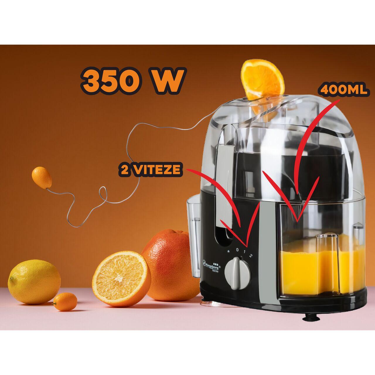 Storcator de fructe Hausberg HB7500NG, 2 viteze, lame inox, 400ml, 350 W, Negru