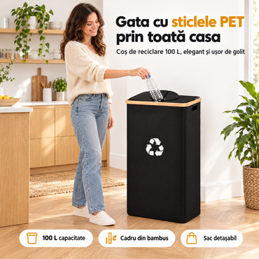 Coș multifuncțional 100L cu cadru din bambus, imagine 2