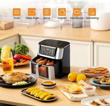 Friteuza cu Aer Cald 10L AT PERFORMANCE® 2400W | Display Digital Touch | 8 Programe | Geam Transparent | Negru