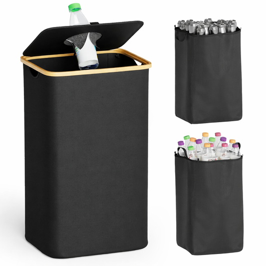100L Recycling Laundry Basket with Bamboo Frame, Fabric Storage Bin