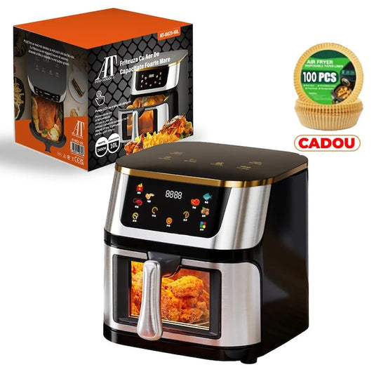 Friteuza cu Aer Cald 10L AT PERFORMANCE® 2400W | Display Digital Touch | 8 Programe | Geam Transparent | Negru