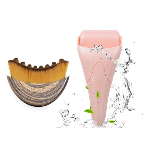Set Îngrijire Facială 2 în 1: Perie Drenaj Limfatic și Ice Roller pentru Față și Ochi