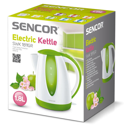 Fierbător electric Sencor SWK 1810GR, 2000 W, 1,8 L, bază rotativă, Verde