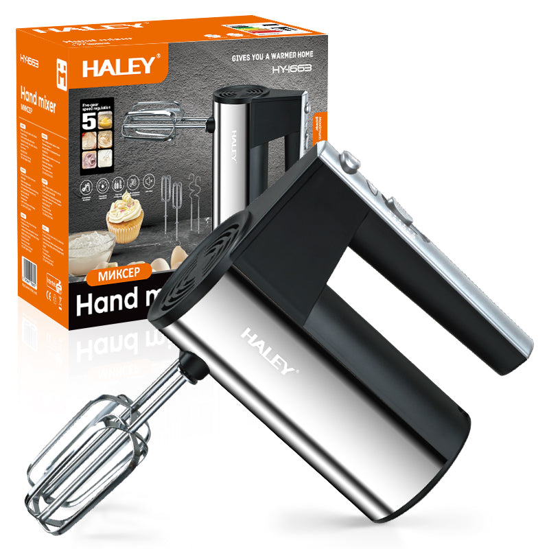 Mixer de Mână din Inox HALEY HY-1663 500W – 5 Viteze, Silențios, Motor Puternic, Accesorii Incluse