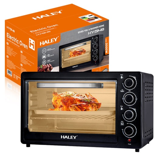 Cuptor Electric HALEY 48L, 2000W, Grătar și Tavă Incluse, 4 Elemente de Încălzire, Negru – Ideal pentru Gătit Rapid și Uniform
