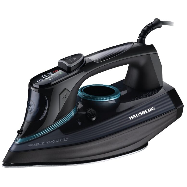 Fier de calcat cu ecran LED HAUSBERG HB-7825NG, talpa din titan, 3000 W, 11 niveluri temperatura, 350 ml, negru