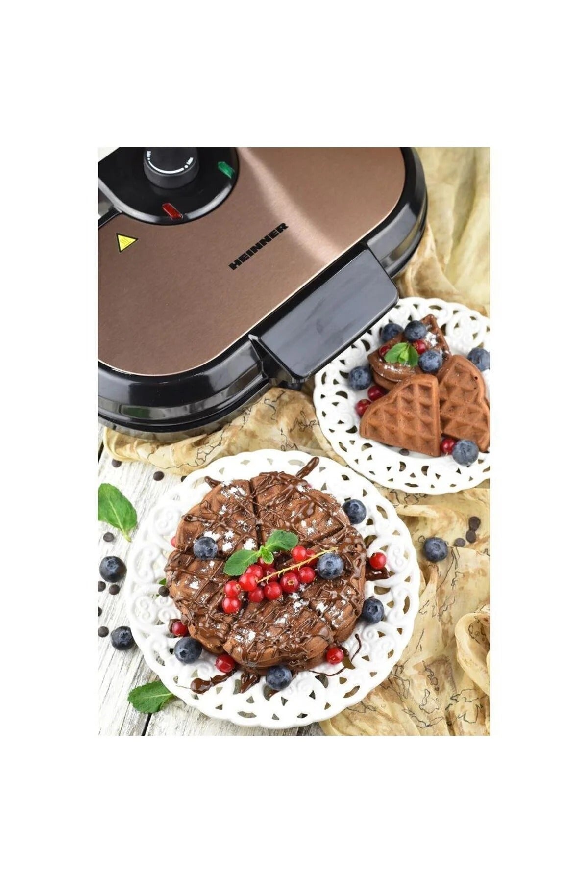 Aparat de vafe HEINNER Copper Crown HWF-1000CR, 1000W, buton de reglare a temperaturii