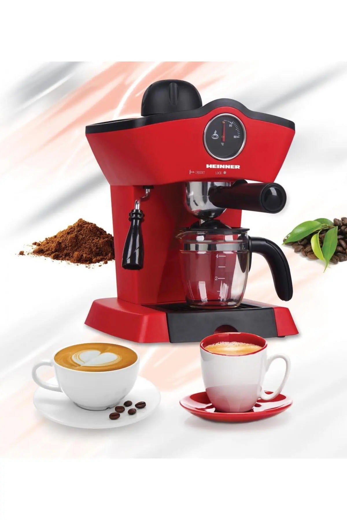 Espressor manual HEINNER HEM-200RD, 800W, 3.5 bar, filtru inox, 250 ml, Rosu