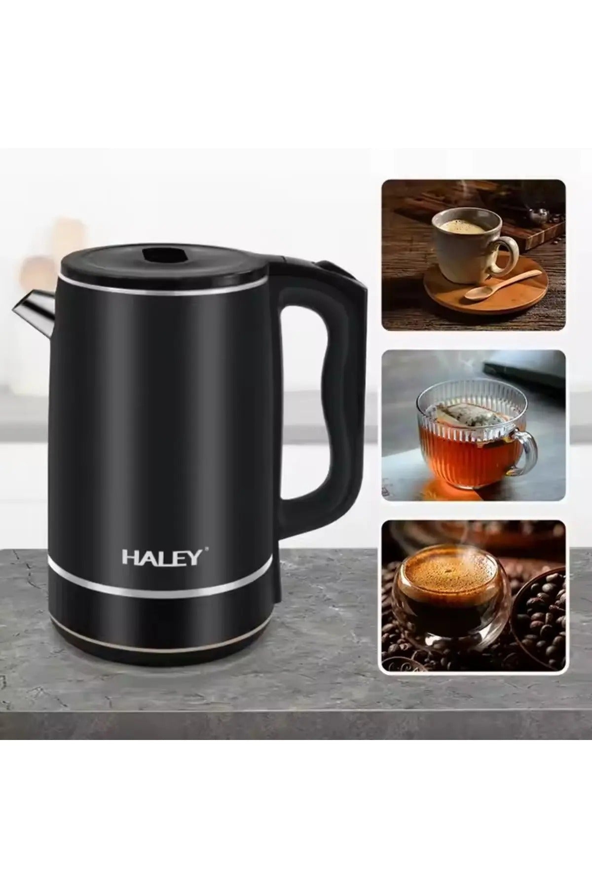 Fierbator electric HALEY, otel inoxidabil portabil, 3L, 1800W, incalzire rapida cu oprire automata, negru