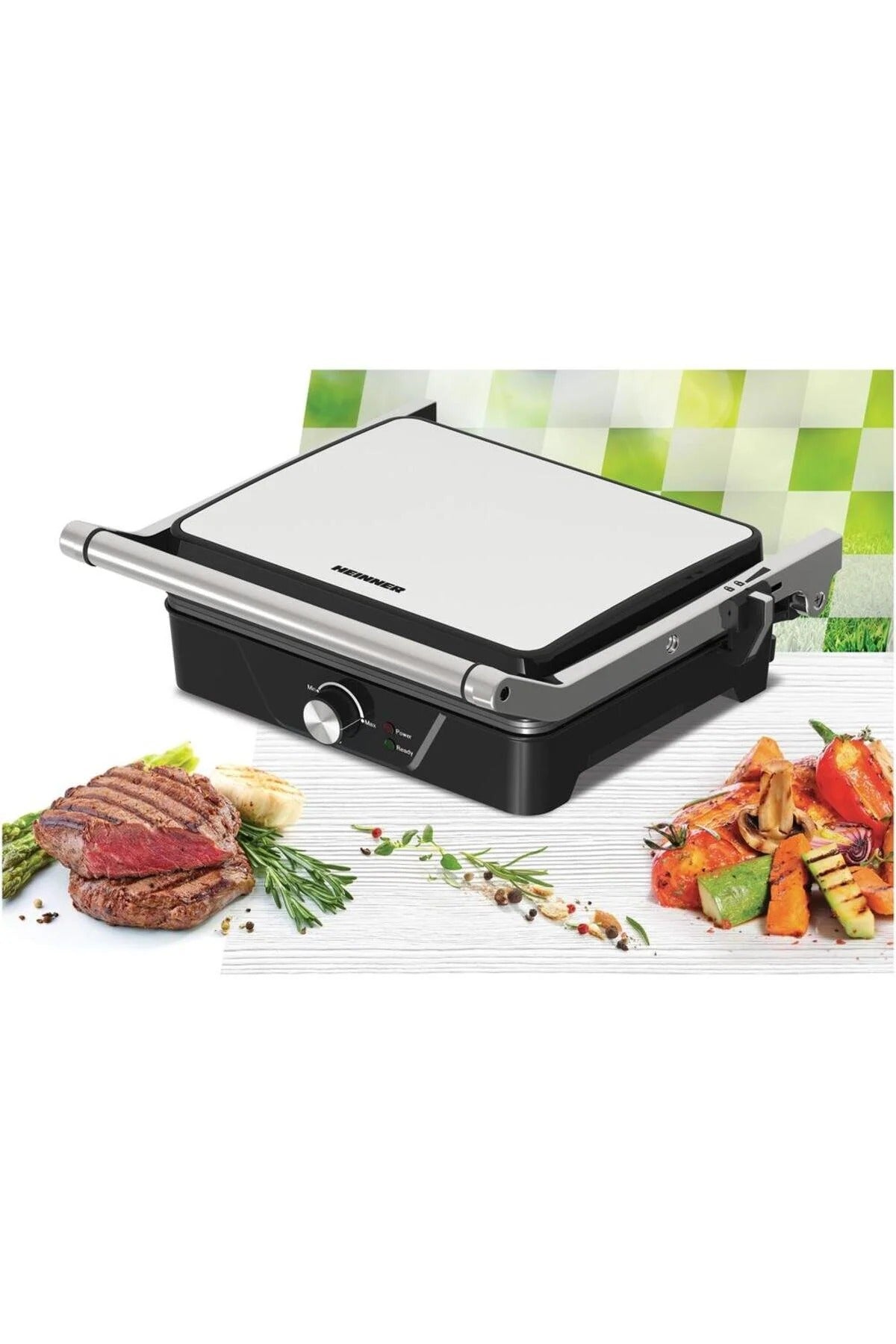 Gratar electric HEINNER GrillChef HEG-K2000CP, 2000 W, Placa fixa invelis antiaderent