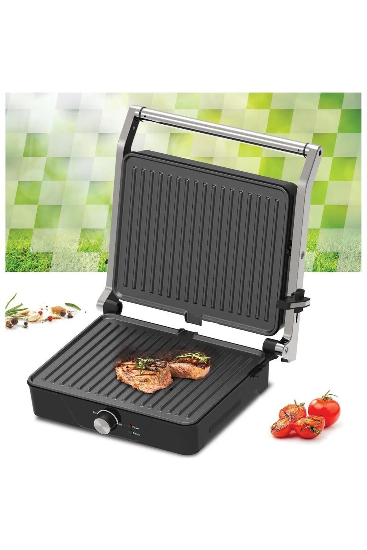 Gratar electric HEINNER GrillChef HEG-K2000CP, 2000 W, Placa fixa invelis antiaderent