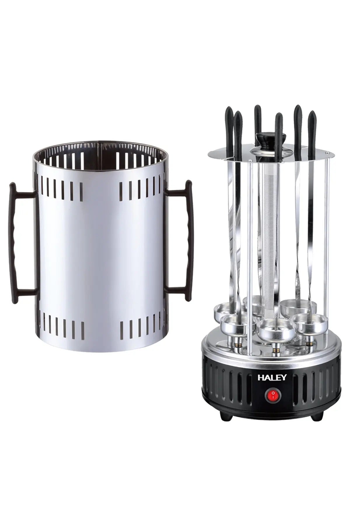 Gratar electric vertical HALEY - 1500W, 6 tije, frigarui rotative la 360°, gatire uniforma, HY-8602