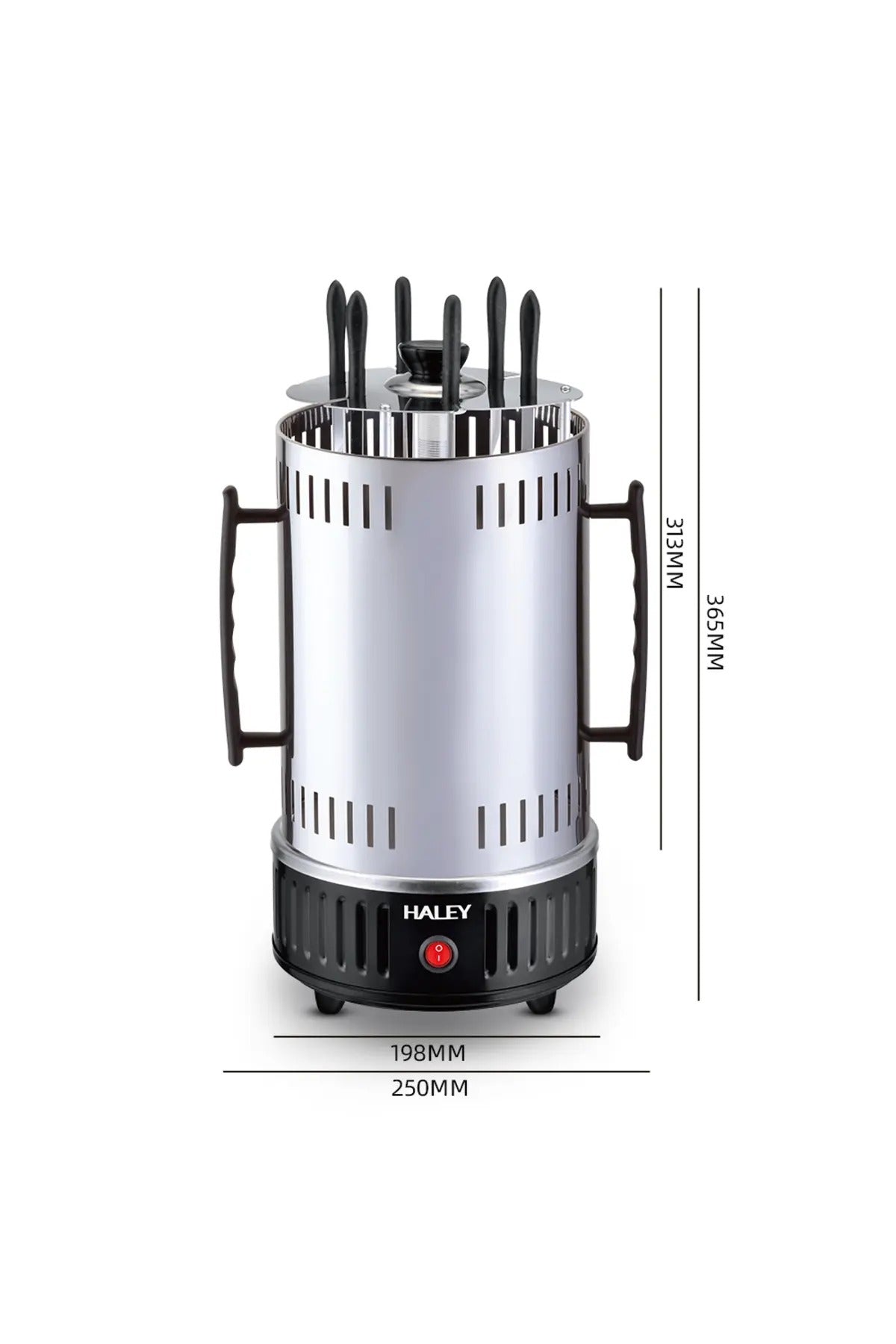 Gratar electric vertical HALEY - 1500W, 6 tije, frigarui rotative la 360°, gatire uniforma, HY-8602