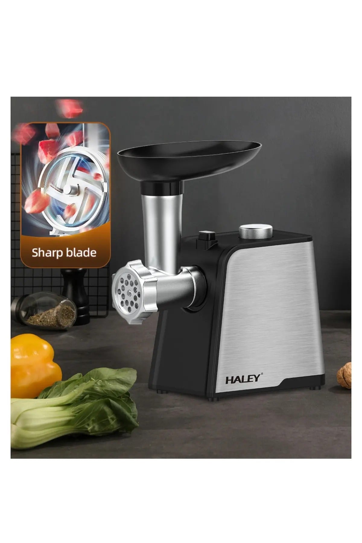 Masina de tocat carne 2000W, otel inoxidabil, taietor cu cuplu mare, usor de curatat