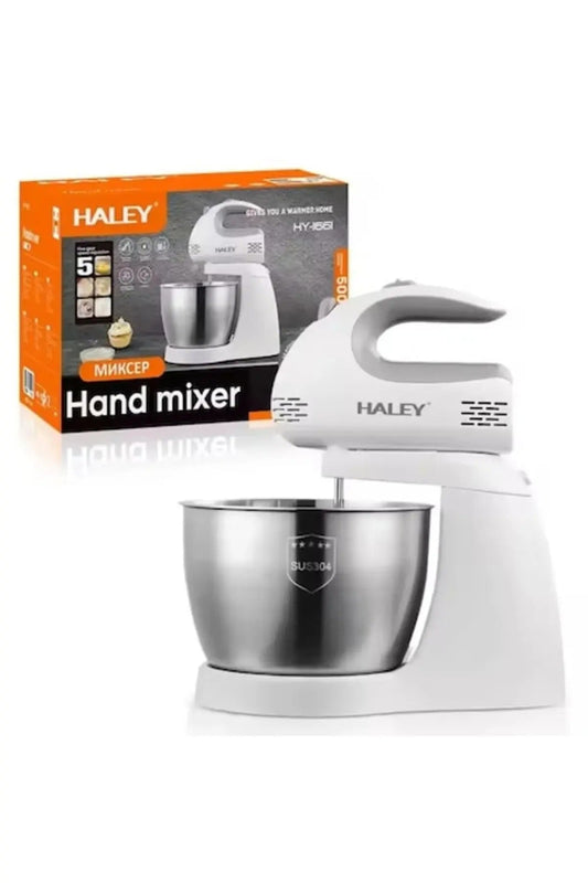 Mixer de inalta performanta HALEY, 500W, bol generos din otel inoxidabil de 3L, 5 setari de viteza, alb si otel inoxidabil