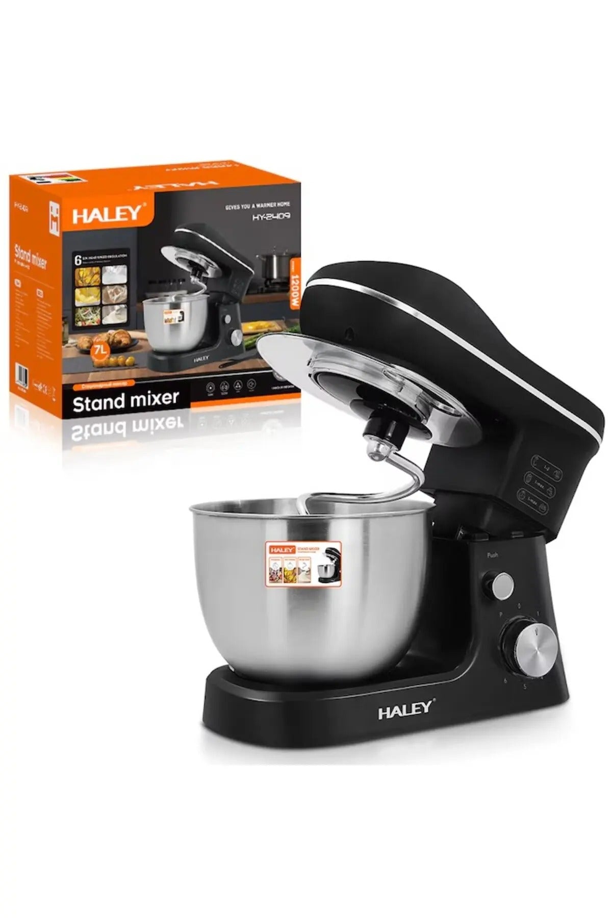 Mixer de inalta performanta HY-2409: putere 1200 W, bol din otel inoxidabil de 7 l, 6 niveluri de viteza si puls