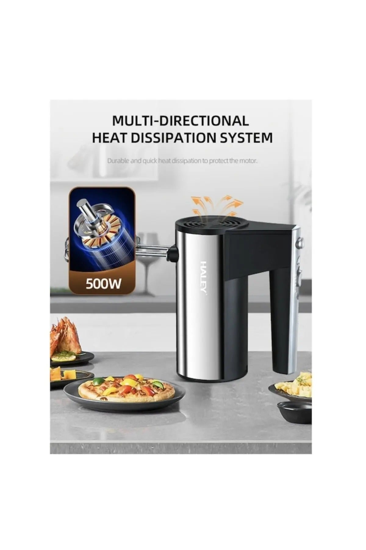 Mixer de mana HALEY HY-1663, 500W, 5 viteze, cu teluri inox, colorat