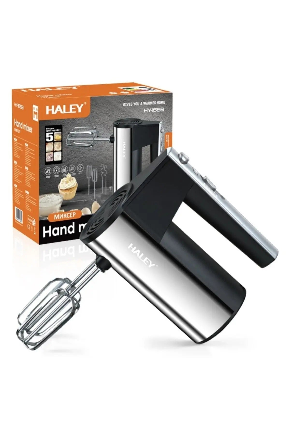 Mixer de mana HALEY HY-1663, 500W, 5 viteze, cu teluri inox, colorat