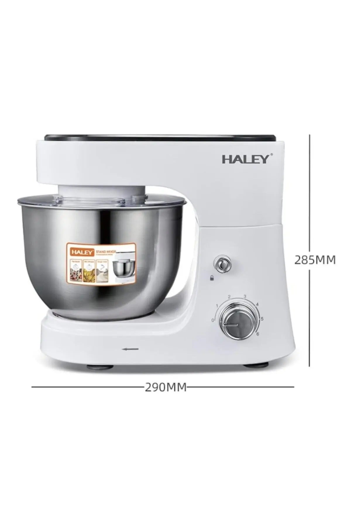 Mixer Profesional HALEY, 1200W, Bol 6L Inox, 6 Viteze + Pulse, Alb/Inox, Silentios, Protectie Intrer