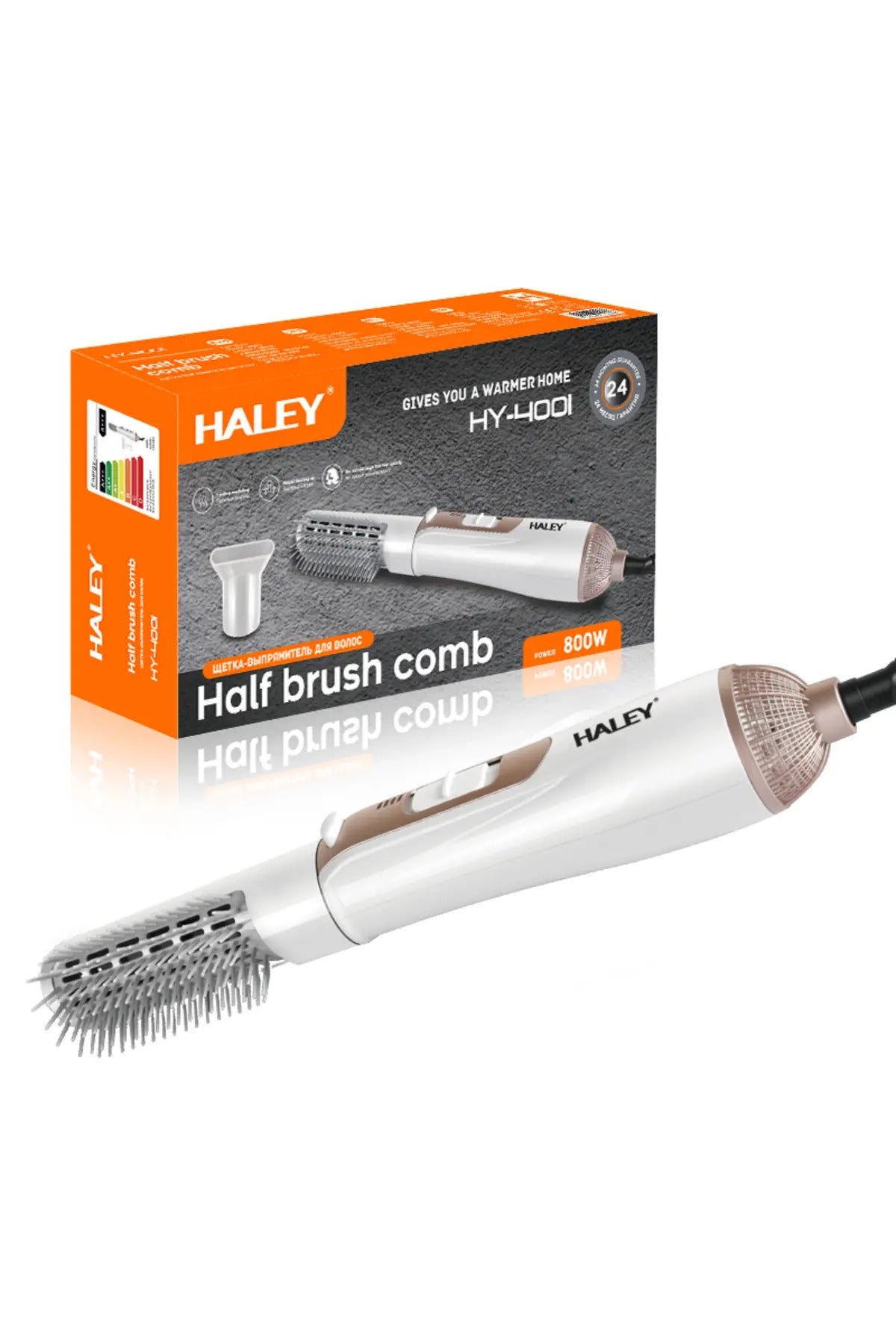 Perie cu aer cald 2 in 1, 800W, 3 setari de temperatura Alb