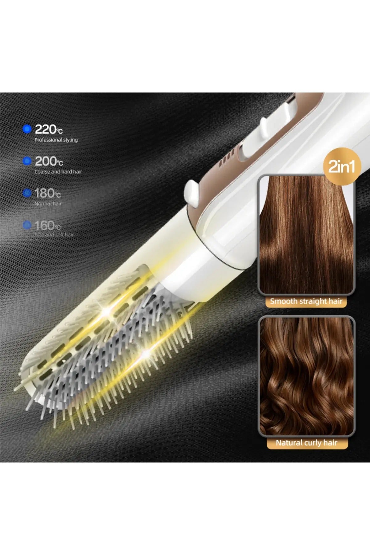 Perie cu aer cald 2 in 1, 800W, 3 setari de temperatura Alb