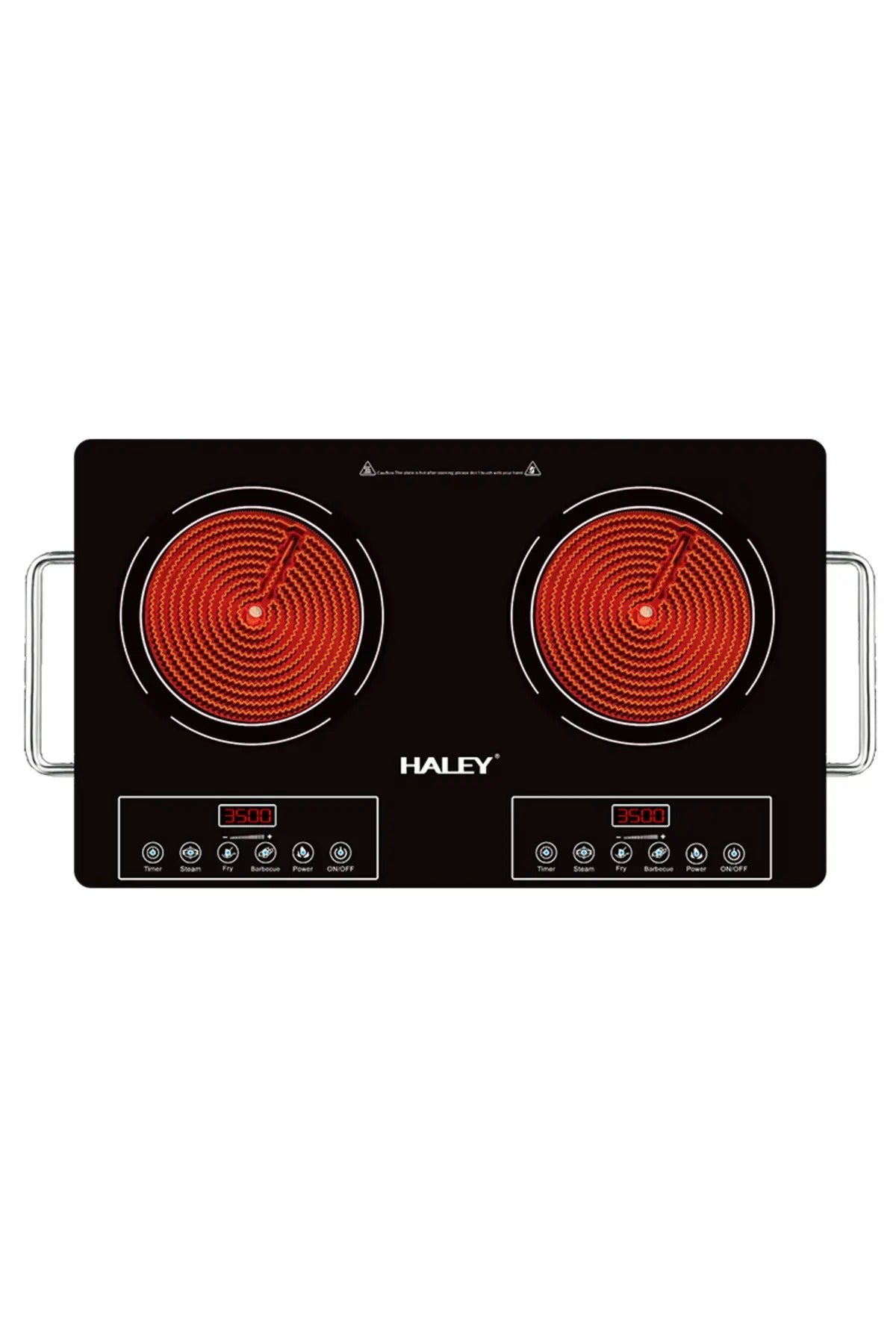 Plita Ceramica HALEY, 2 Ochiuri - 3500W, Geam Cristal Negru, Timer, Control Tactil